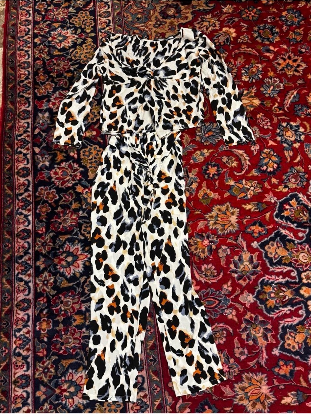 Leopard Print Wide-Leg Set - White with Black & Brown Spots